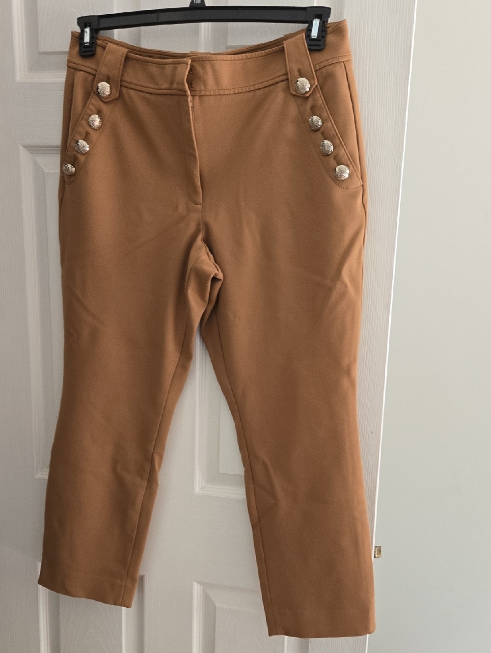 Tan Button-Detail Pants